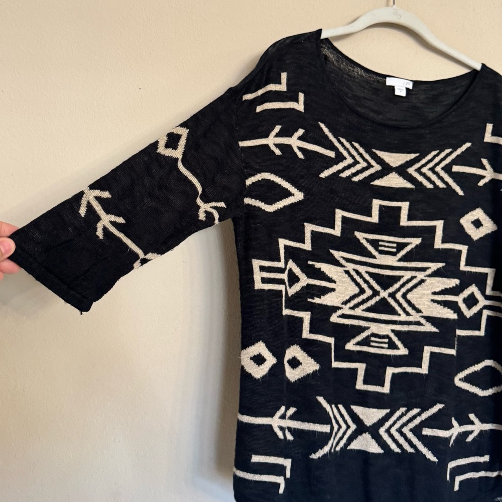 J Jill Aztec Linen Sweater Top Sz M Black Southwestern Boho Tribal Lightweight - Picture 7 of 15